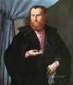 Retrato de un hombre con manto de seda negro 1535 Renacimiento Lorenzo Lotto